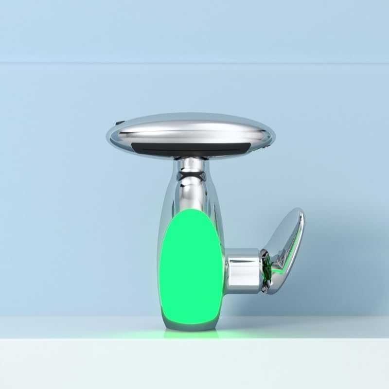 Temperature-Sensitive LED Bathroom Mixer 4-Mode Outlet Color-Changing Light 60cm Hose Hot Cold Water Fixture(B)