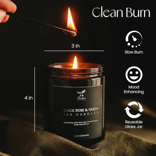 Image of Oudh Scent 100% Natural Soy Wax Smokeless Aromatherapy Jar Candle, 180g, Essential Oil Luxury Candle for Home Decor, 40+ Hour Clean Burn, Premium Gift for Bedroom & Living Space