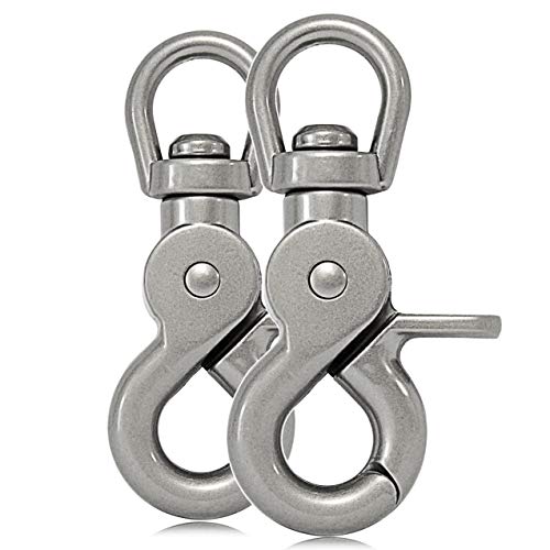 Ganzoo © Scheren-Karabiner Haken mit Dreh-Gelenk/Dreh-Kopf für Hunde-Leine/Hals-Band 2er Set, legierter Stahl 61 mm Länge, auch für Paracord 550 / Schlüssel-Anhänger, Farbe: Silber matt