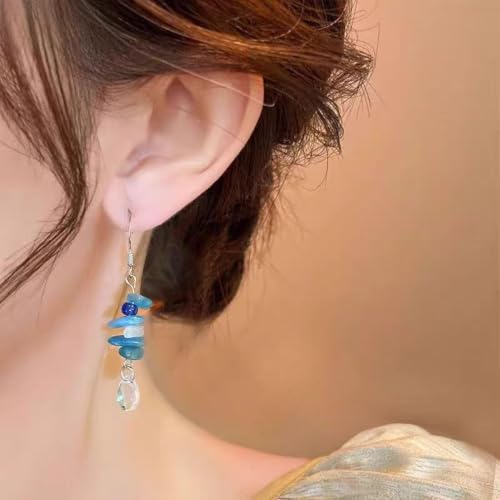 Pendientes de borla de lujo con piedra fresca y gotas iridiscentes estilo bosque elegante 3