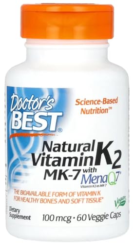 Doctor's Best - Vitamine K2 MK7 avec MenaQ7 | Support naturel pour la santé osseuse et la coagulation sanguine - 60 gélules végétariennes