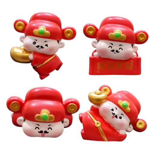 Odoukey Ensemble de 4 Figurines de Moniteur d'ordinateur Mood Boost, Dieu la Richesse, Accessoires Bureau Mignons pour Femmes et Hommes