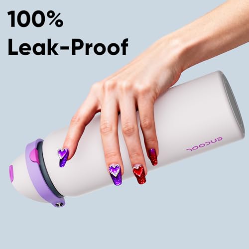 Image of Insulated Water Bottle with Straw - Encool Stainless Steel Water Bottle with Push Button Lid, Leak-Proof & BPA-Free, Keeps Cold for 24 Hours for Sports, Travel, Gym (40 oz, Oyster Pink)