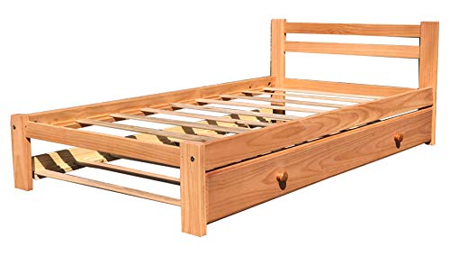 Amazonas Honey Pine Finish Twin Bed & Trundle Solid Pine Wooden Trundle Bed Hardwood Slats Support Suitable For Boys Girls Kids Bedroom Wooden Bed Frame #TOP2