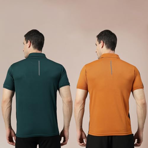 Image of CHKOKKO Men's Active Sports Wear Polo Half Sleeve Gym Tshirt with Button Collar Quick Dry Breathable Perfect for Workout Running Regular Fit Pack of 2