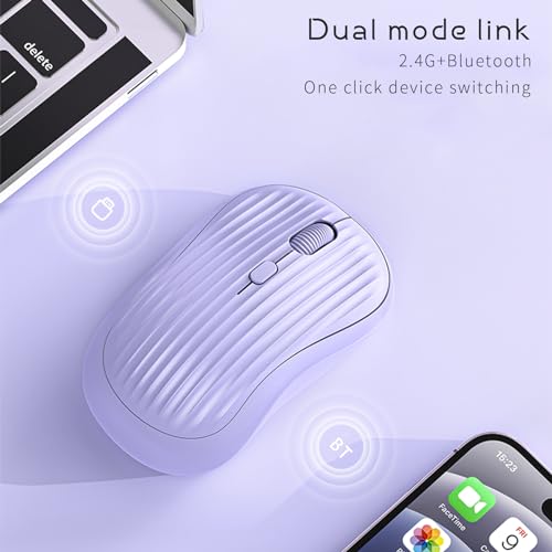 Image of ONE-UP Wireless Mouse, 2.4G + BT, Rechargeable Battery, 4-Key, DPI: 800 /1200 /1600, Silent, Type-C, USB Nano Receiver, Ergonomic, Portable, for Laptop, Chromebook, PC, Mac, Windows (Violet)