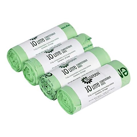 All-Green VC 10L-4 10 Litre Compostable Kitchen Caddy Bin Liners, 100 Bags, 10L Cover