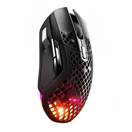 SteelSeries Aerox 5 Wireless – Ratón gaming perforado RGB – Diseño ultraligero resistente al agua – 9 botones – Bluetooth/2,4 GHz – Sensor óptico TrueMove Air 18K DPI