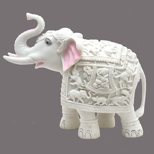 White Elephant Showpiece Big Size Marble Resin Aesthetic Statue Decorative Item for Home, 8 inch Elephant Decor for Home Vastu, Shelf, Study Room, Work Table (8 x 9 inch) — photo — 7 of 9