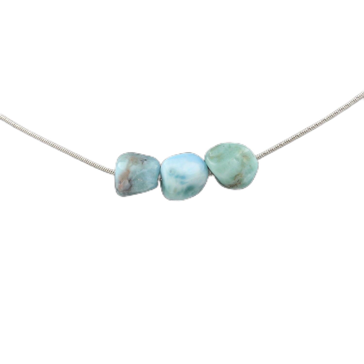 Collier Perles En Larimar De République Dominicaine - Chaine Acier Inoxydable, Neuf Avec étiquettes