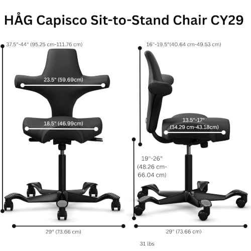 Image of HAG Capisco Sit to Stand Chair-Blush Rose Frame-Upholstered Black Onyx Vinyl