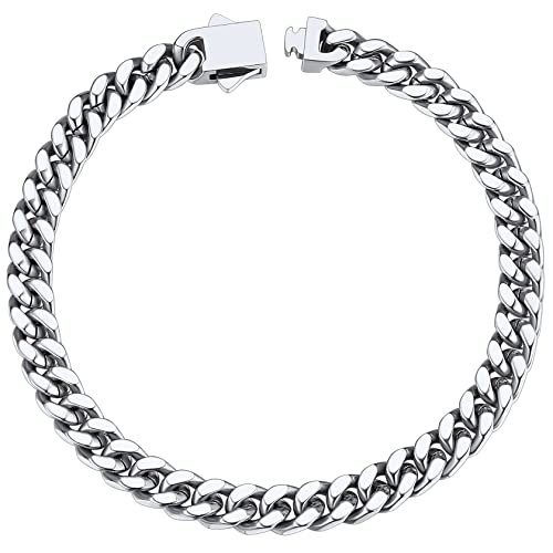 ChainsHouse Cuban Chain Bracelet for Men Stainless Steel Chunky Bracelets Biker Hip Hop Silver 5mm Curb Chain Mens Jewellery