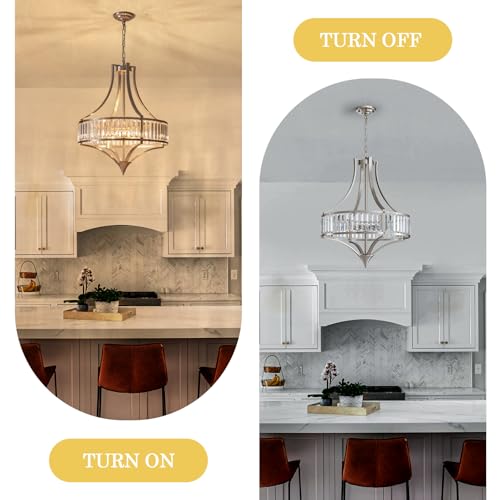 Cabvope Brushed Nickel Chandeliers for Dining Room, 22 Inch Crystal Light Fixture 6-Light Modern Round Large Chandeliers for Kitchen Hallway Bedroom Foyer Hall Adjustable Height Hanging Light by Cabvope - Used condition - Image 7
