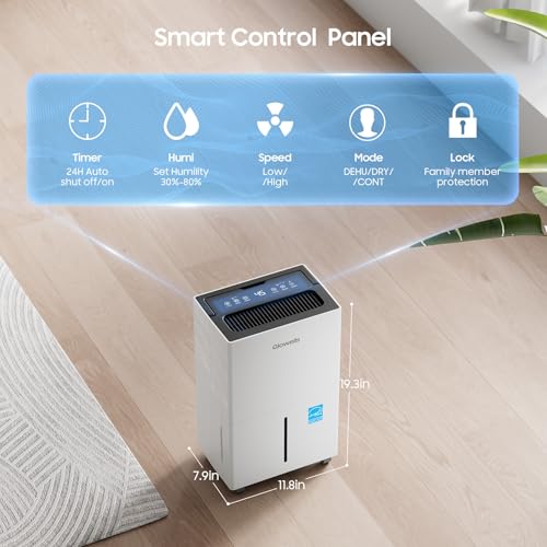 2500 Sq.ft Energy Star Dehumidifier for Home Basement, Glowells 25 Pints Large Room Dehumidifier with Drain Hose & Water Tank 0.58 Gal, Dehumidifiers with Smart Humidity Control, Auto Defrost - Image 2