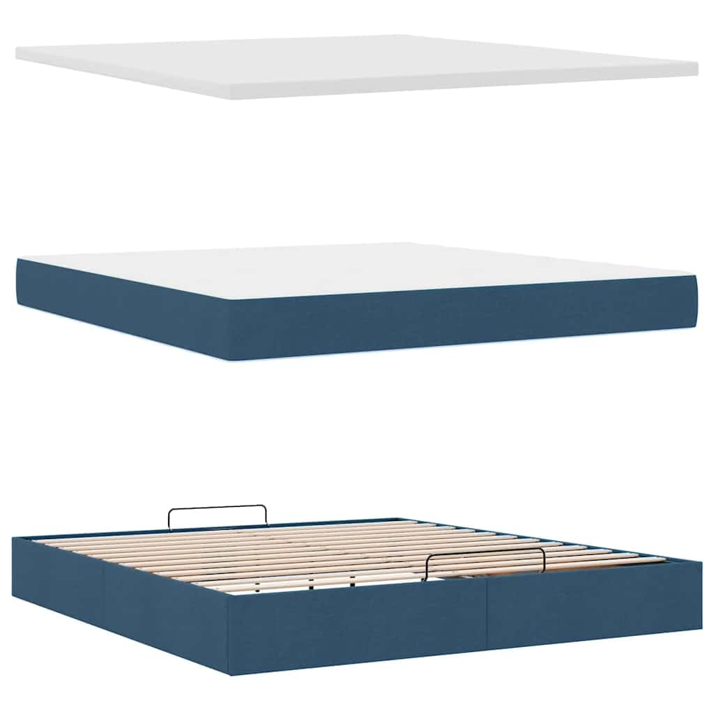 Cama otomana con colchón, 160 x 200 cm, cama de almacenamiento, en color azul, LED, cabecero de invitados, cama de invitados, comodidad para jóvenes y adultos, para dormitorios y habitaciones
