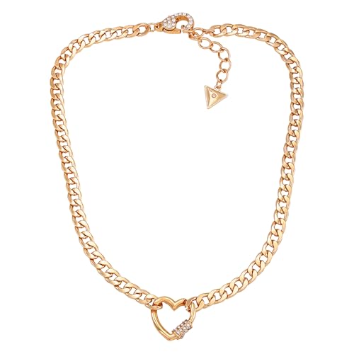 GUESS Goldtone Chain Link Necklace with Pave Heart Charm3