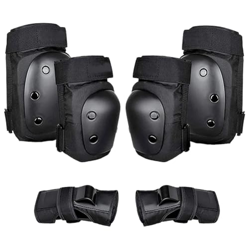 Buhdjfnke Juego de 6 rodilleras para adultos/adolescentes, coderas, muñequeras, equipo de protección para multideporte, monopatín, patinaje, ciclismo, L