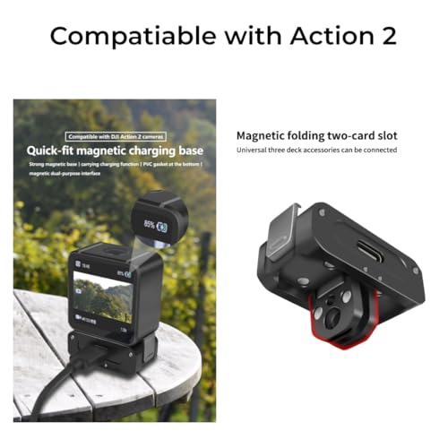 Image of ELFOG Magnetic Mount Charging Base for Action 2, Foldable 1 /4 inch Quick Release Magnetic Bracket Tripod Adapter Holder Compatible with DJI Action 2 Camera Accessories