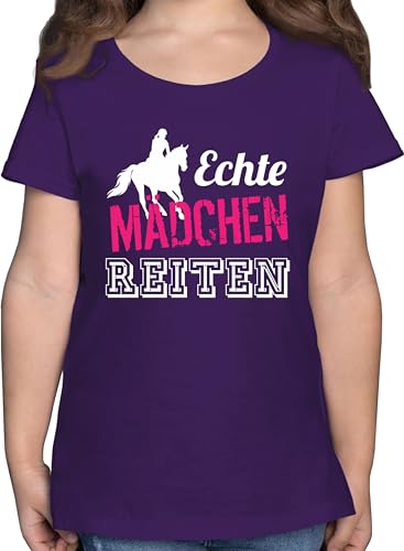 T-Shirt - Pferd Pferde - Echte Mädchen reiten - 116 (5/6 Jahre) - Lila - reitshirt reitshirt, für Kinder pferdeliebhaber Horses Shirt pferdeshirts reitkleidung Tshirt Reiter reiterinnen Tshirts