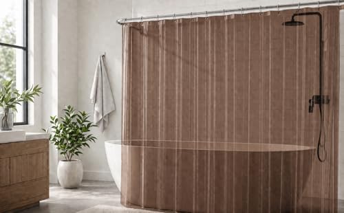 Image of EHZNZIE Brown Shower Curtain Liner 72x72, PEVA Waterproof Bath Curtain, No Chemical Smell, 3 Weighted Magnets, Durable with Rustproof Metal Grommets