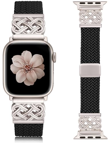 Image of TOYOUTHS Braided Magnetic Band Compatible with Apple Watch Bands 38 /40 /41 /42 /44 /45 /46 /49mm Women Men, Dressy Celtic Metal Stretchy Elastic Strap for iWatch Series 11 10 9 8 7 6 5 4 SE /Ultra 3 2 1