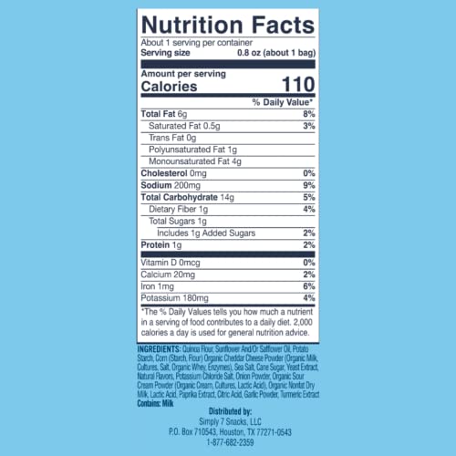 Simply 7, Quinoa Chips, Cheddar, 0.8 Oz, 24 Pack, Non-Gmo, Nut-Free, Vegetarian, Low Fat, Low Calorie, Cholesterol-Free #TOP1