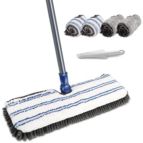 Masthome Flat Mop, Microfibre Mops with 4 Reusable Pads, Floor Dust Mops for Wet Dry Use, Suit for Cleaning Laminate Tile Hardwood Floors - Send Cleaning Scraper Cover