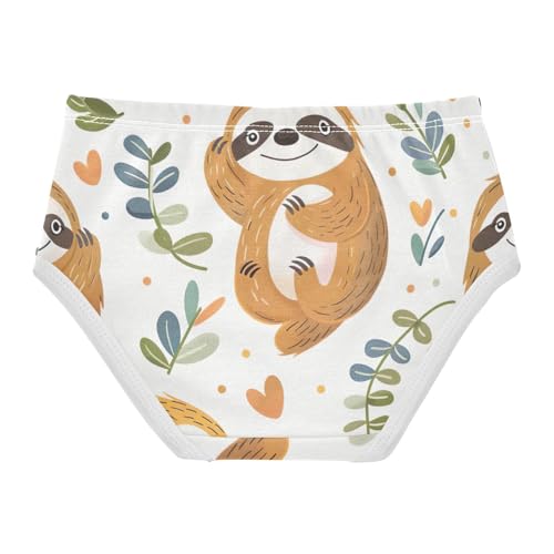 Toddler Panties, Cute Cartoon Sloth White Girls Cotton Underwear, 2T–8 Years2