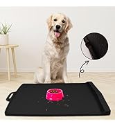 Dog Food Mat, 36" x 24" Cat Dog Bowl Mat Waterproof with Pocket for Catches Spill and Residue wit...