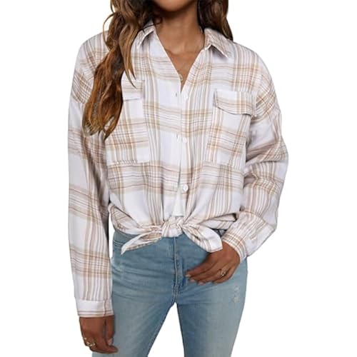 Blooming Jelly Womens Flannel Shirts Plaid Shacket Button Down Long Sleeve