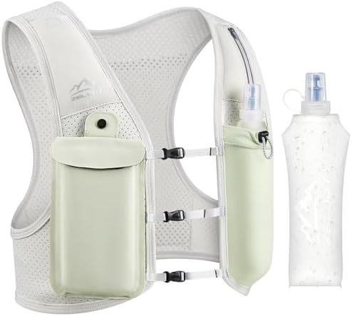 Zelvot Laufweste Damen und Herren, Trinkweste Laufen mit 500ml Trinkflasche | Touchscreen-Handytasche, Leicht, Verstellbare, Trinkrucksack mit Reflektierenden Streifen, für Maratho