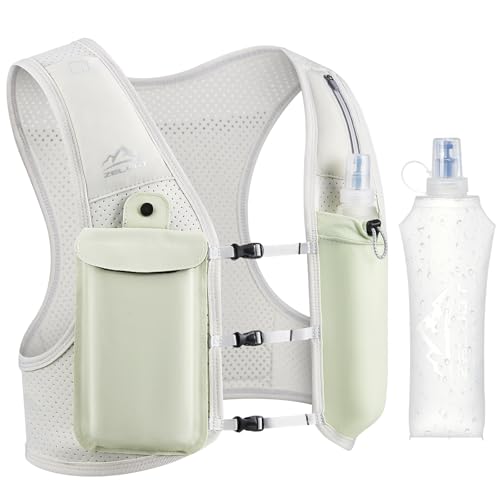 Image of Zelvot Running Vest for Women Men, Adjustable Running Phone Holder Vest, US Patent, Running Hydration Vest with 500ml Soft Flask, Reflective Running Backpack for Hiking