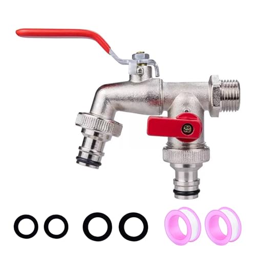 Double robinet de jardin, robinet de jardin extérieur 1,27 cm, antigel, robinets à double sortie pour jardin, machine à laver, tonneau de pluie (rouge)