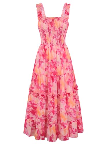 Image of Scarlet Darkness Floral Dress for Women 2026 Flowy Sundress Smocked Cottagecore Dresses