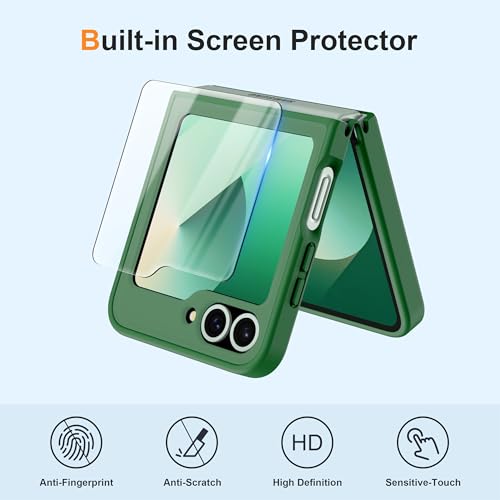 Image of ORETECH Magnetic for Samsung Galaxy Z Flip 7 FE Case Galaxy Z Flip 6, with [2 x Screen Protector] Translucent Back Non-Slip Shockproof Bumper Case for Galaxy Z Flip 7FE / 6 - Green | 2 Pack Screen Protector, Translucent Back Non-Slip Hard PC Shockproof Cover