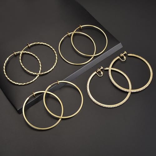 4 pares de aretes de aro clip on para mujer 40mm miniatura 6