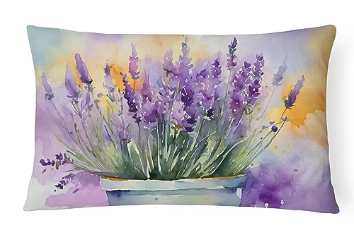 Caroline's Treasures DAC1584PW1216 Lavender in Watercolor Fabric Decorative Pillow 100% Machine Washable Pillow, Indoor or Outdoor Decorative Throw Pillow for Couch, Bed or Patio