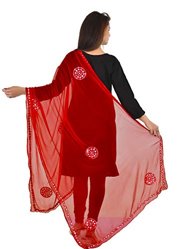 Image of YOUTHQUAKE Plastic Mirror Work Embroidered Chiffon Dupatta for Women & Girls