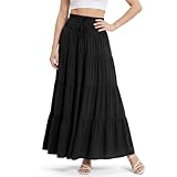 Alaoo Faldas Largo para Mujer, 2 en 1 Cintura Elástica Alta Falda Larga Bohemia con cordón,Maxi Falda Largos Línea A para Vacaciones Playa Casual Talla única,Negro
