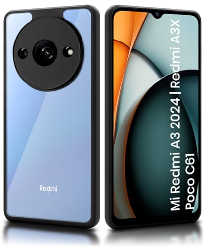 Image of WOW IMAGINE Shockproof Hybrid Back Cover for Mi Redmi A3 2024 | Redmi A3X | Poco C61 | Hard Slim fit Back Case | PC & TPU | Clear Transparent Case - Black