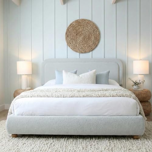 Brafab Cloud Full Size Bed Frame, Boucle Upholstered Bedframe with