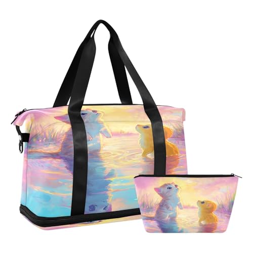 Pink Cats Duffel Bag for Women Men Gym Bag with Shoe Compartment Wet Pocket Carry On Weekender Overnight Bags for Travel Hospital Gym2