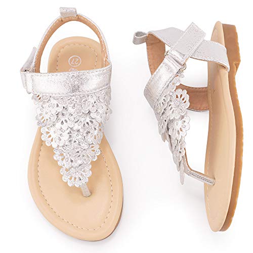 Muyguay Toddler Little Girls Sandals Open-Toe Flip Flops Ankle Strap Summer Dress Shoes (9Toddler, Silver) #TOP4