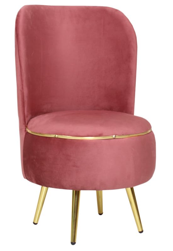 Image of Ottoman for Living Room, Velvet Round Foot Rest Stool, Metal Legs Chair for Sitting, Puffy for Bedroom & Makeup Room Decor | Chair (18 inchx18 inchx32 inch), Puffy (16 inchx16 inchx17 inch) | (Combo-Gajri)