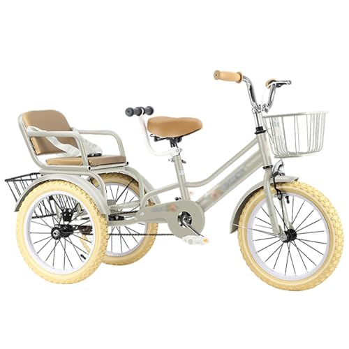 Adulti Tricicli for adulti Bicicletta a 3 ruote comoda da 14, 16, 18 e 20 pollici con seggiolino per bambini, triciclo a doppio pedale per bambini dai 3 agli 11 anni, carico massimo 200 kg(Gray,14in)