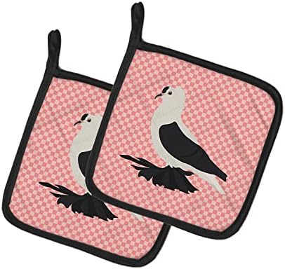 Caroline's Treasures BB7946PTHD Saxon Fairy Swallow Pigeon Pink Check Pair of Pot Holders Kitchen Heat Resistant Pot Holders Sets Oven Hot Pads for Cooking Baking BBQ, 7 1/2 x 7 1/2
