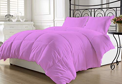 HR Luxury Linen - Duvet Insert or Stand-Alone - 400 Thread Count 1-Piece Quilted Box Stitching Comforter - 200 GSM Microfiber Fill - 100% Cotton Solid - Lilac - Oversized King