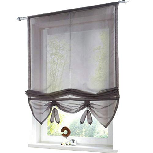 ESLIR Store romain pour salon ou cuisine - Transparent - Rideau moderne gris - 80 x 155 cm Cover