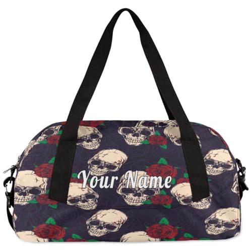 Personalized Kids Duffel Bag Vintage Rose Skull Pattern,Custom Sport Gym Bag for Boys Girls,WWeekender Overnight Bags Travel Duffel Bag,Customized Kids Gift 5