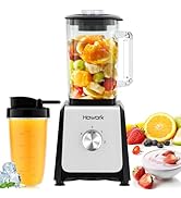 HOWORK Blender for Smoothies, 750W Personal Blender, 56 Oz Glass Jar, 16oz Portable Cups,2+p spee...